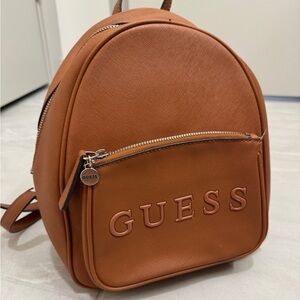 GUESS Small Saffiano Backpack Cognac Faux Leather Mini Bag